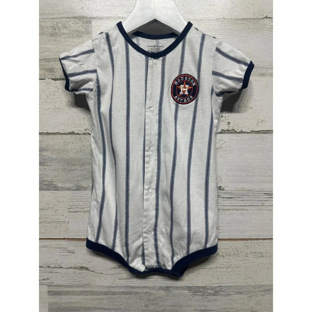 Genuine Merchandise Romper Boys 18M White Navy Astros Pinstripe EUC